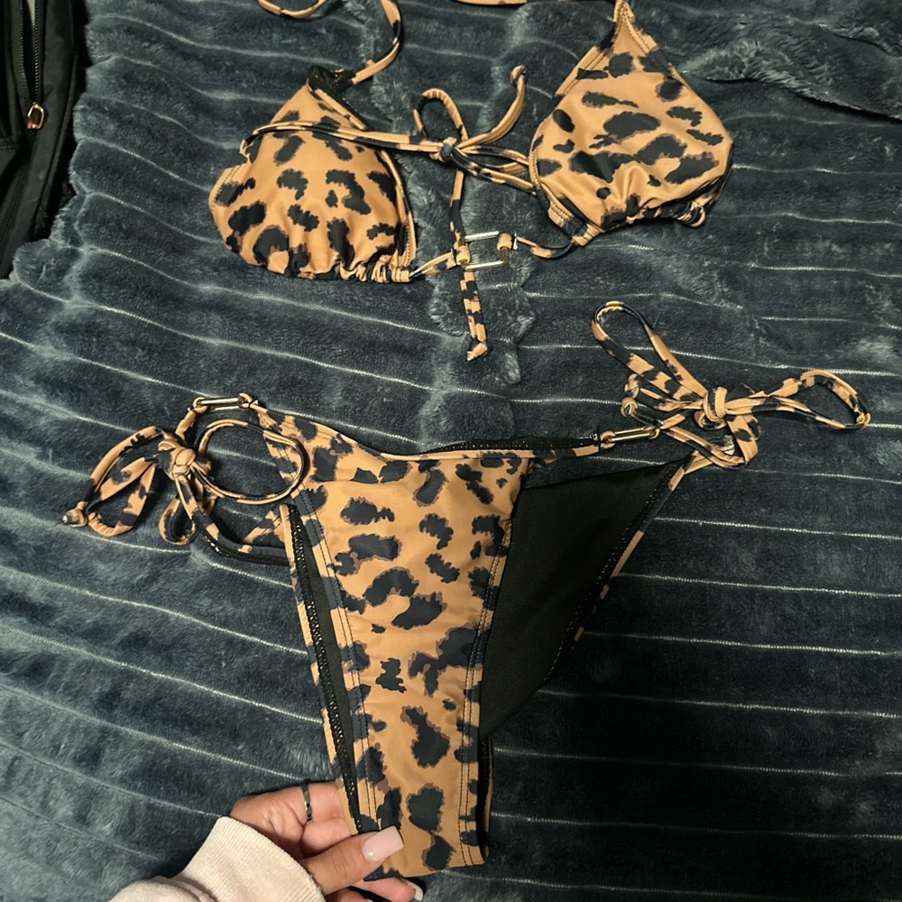 Fashion Nova Leopard Print Bikini - Black and Tan